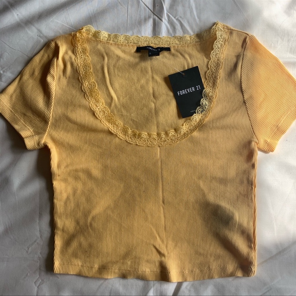 Yellow Lace Trim Crop Top